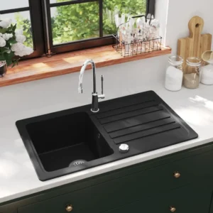 kitchen sink single basin with drainer reversible black