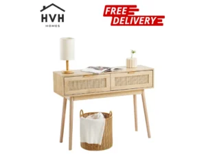 rattan console table with 2 storage drawers rattan sliding door natural
