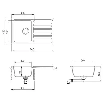 granite kitchen sink single basin with drainer reversible grey
