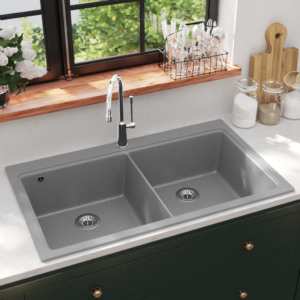 overmount kitchen sink double basin grey