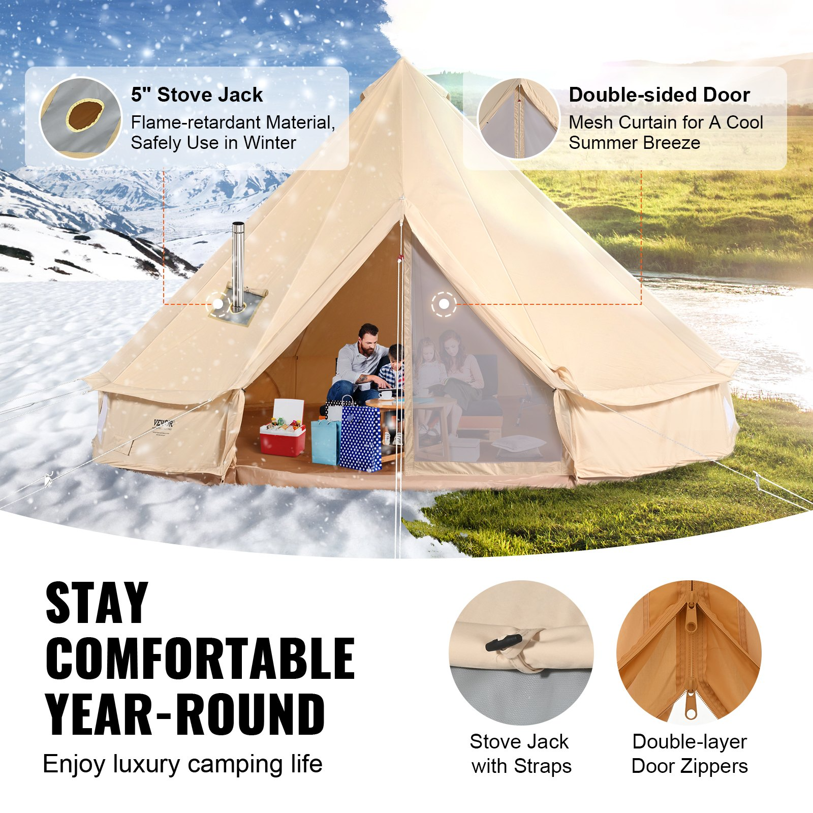 canvas bell tent, 4 seasons 4 m, 6 person