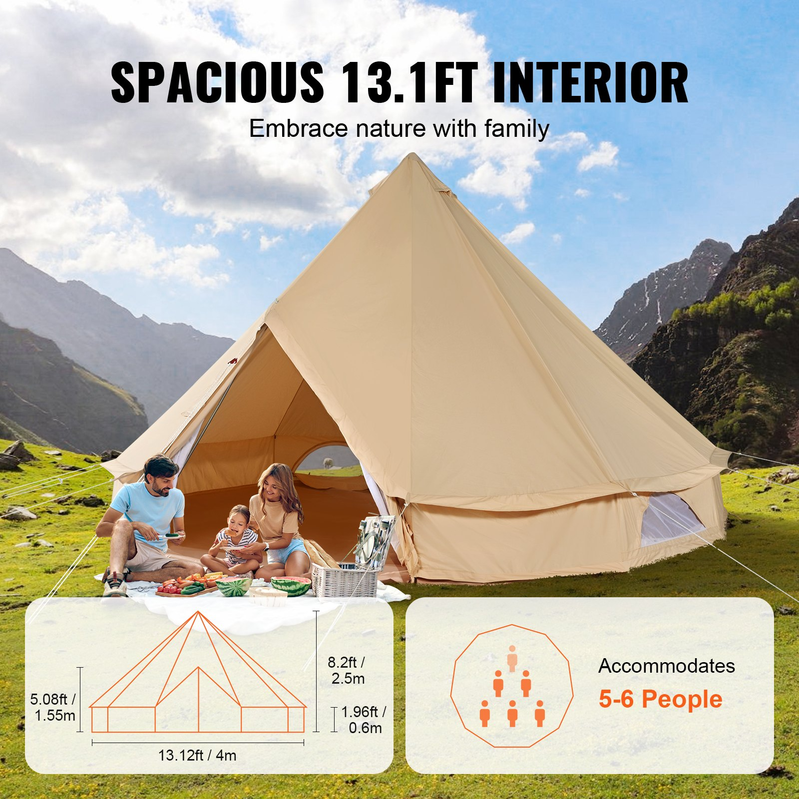 canvas bell tent, 4 seasons 4 m, 6 person