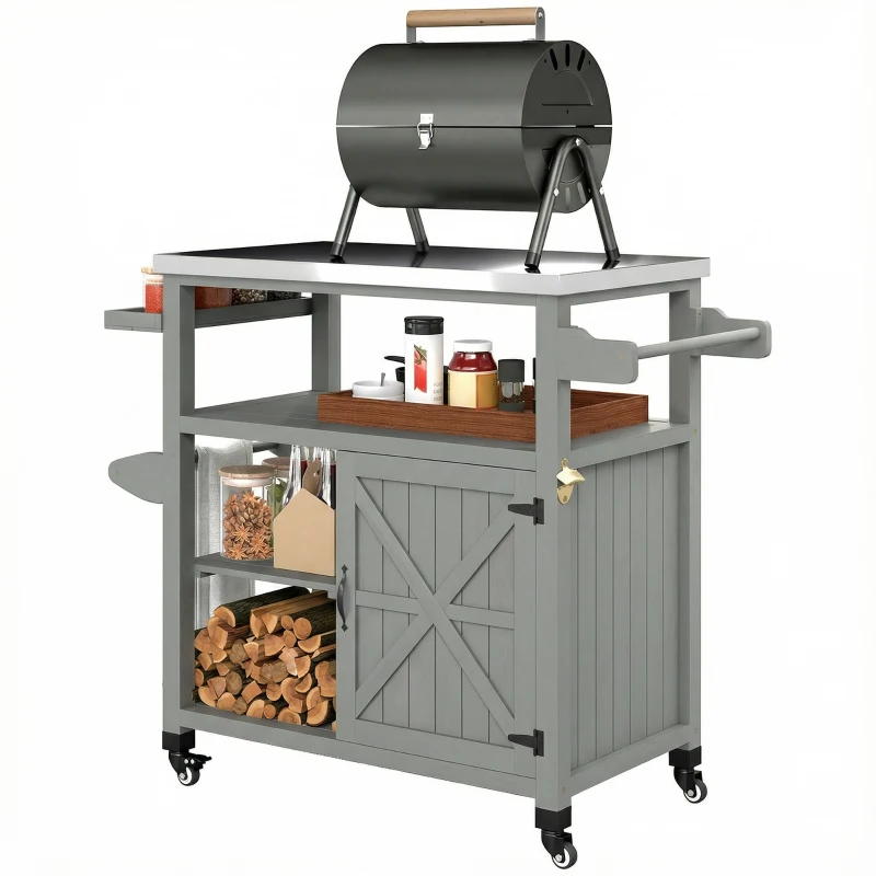 Garden serving cart rolling barbecue cart with stainless steel top - Image 2