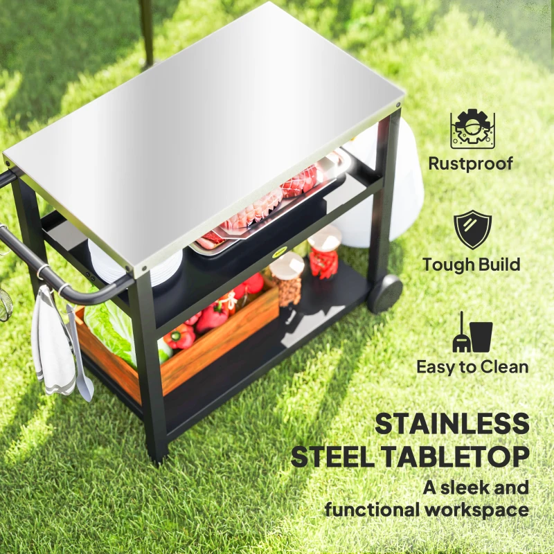 3-Shelf Outdoor Grill & Pizza Oven Cart with Stainless Steel Top - Image 2