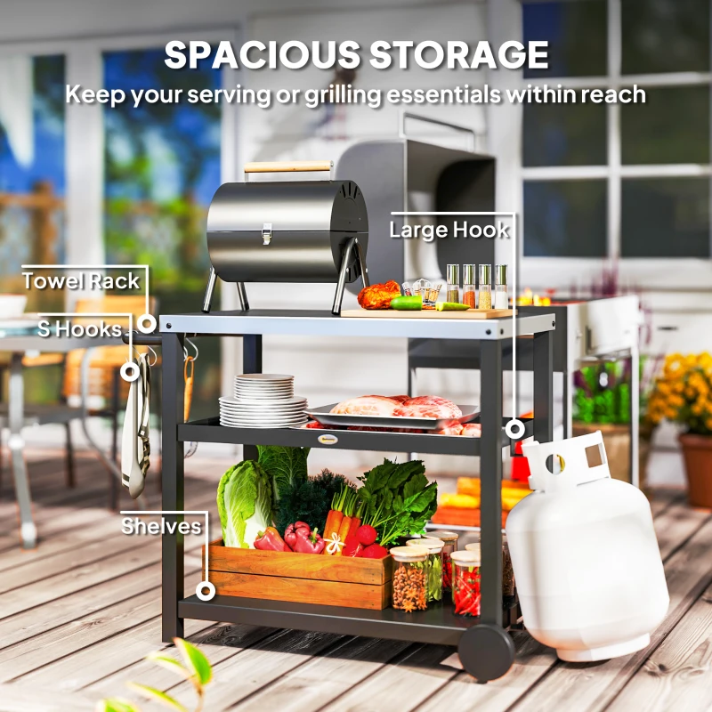 3-Shelf Outdoor Grill & Pizza Oven Cart with Stainless Steel Top - Image 3