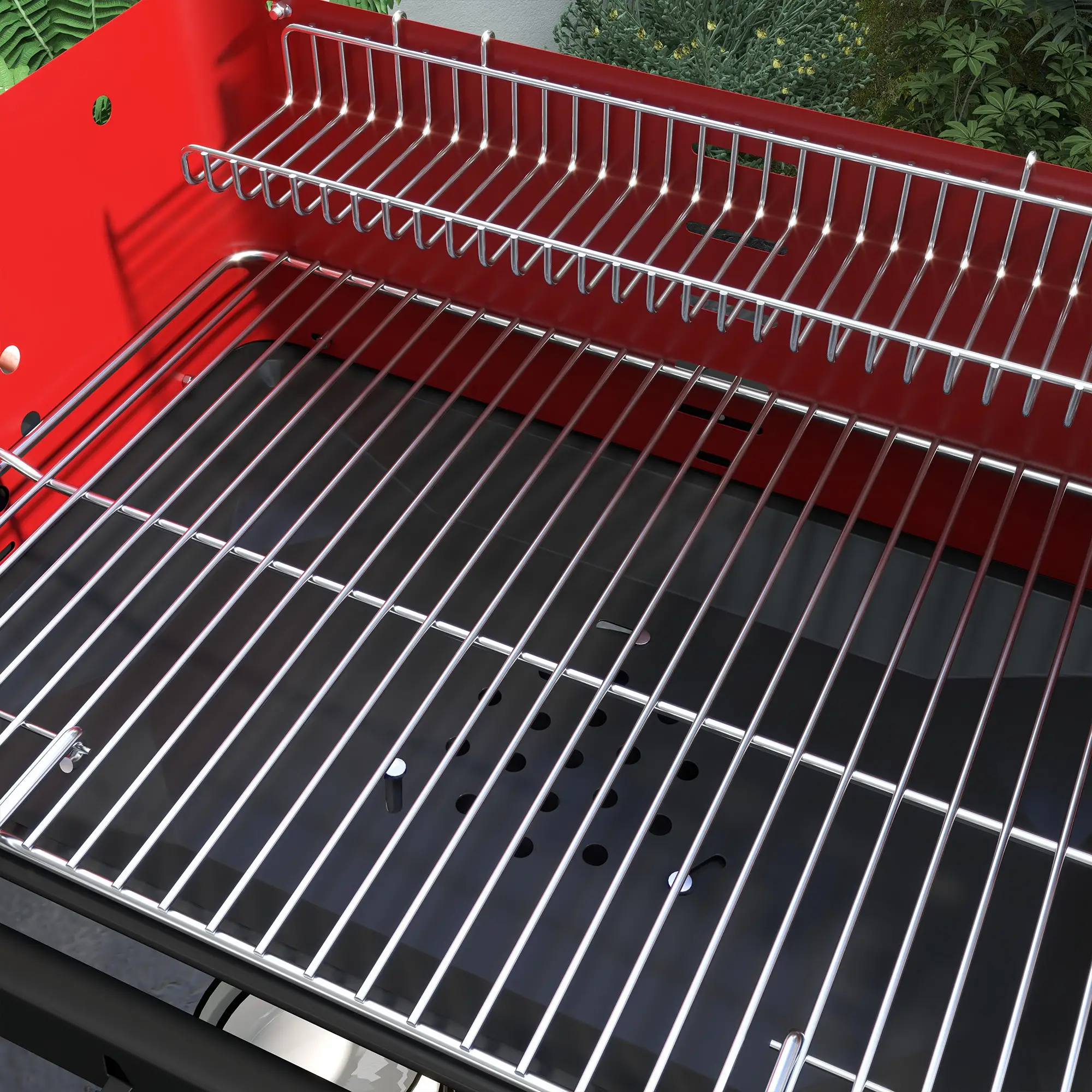 Red Charcoal BBQ with Adjustable Grill Grate - Image 2