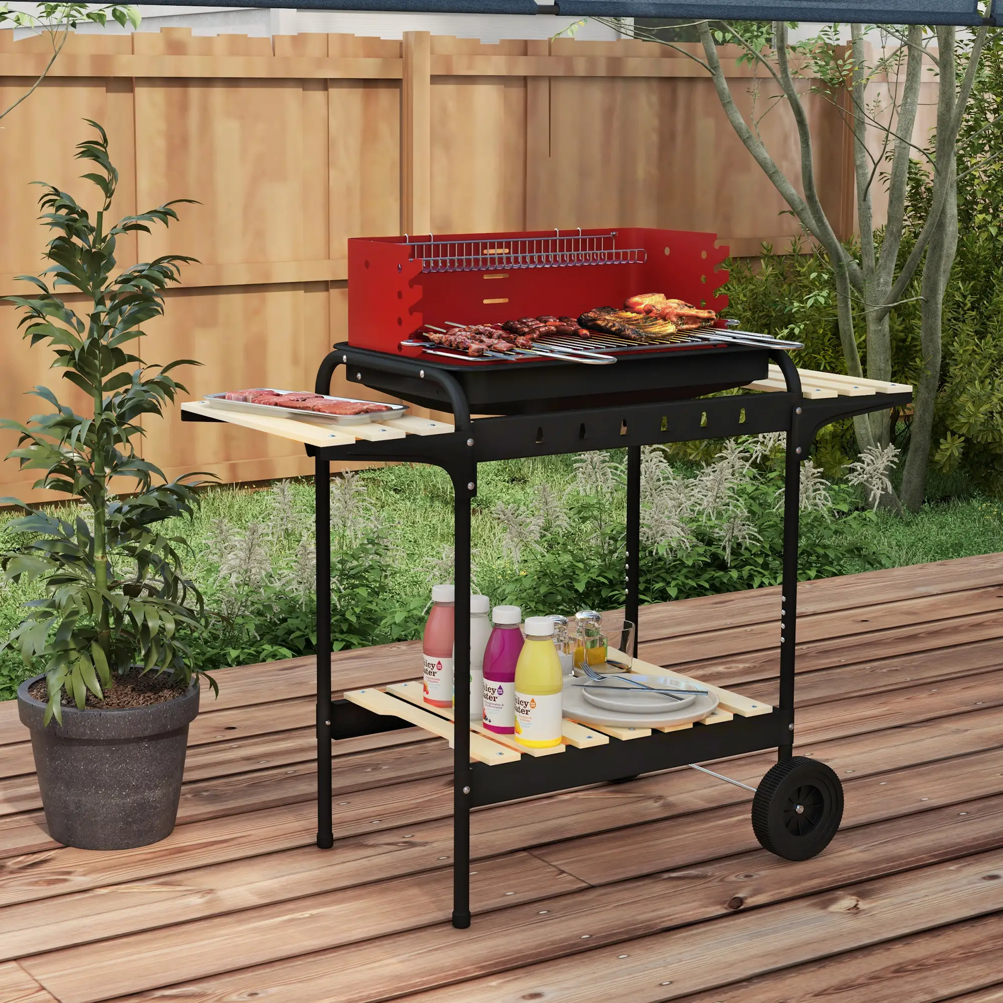 Red Charcoal BBQ with Adjustable Grill Grate - Image 7