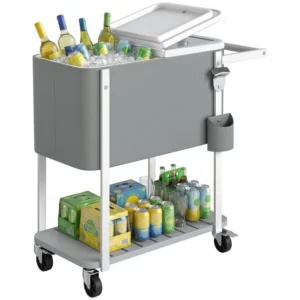 56L Cooler Trolley with Wheels, Bottle Opener & Storage Shelf