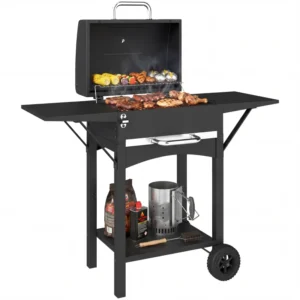 Charcoal BBQ Grill with Side Tables & Large Cooking Area