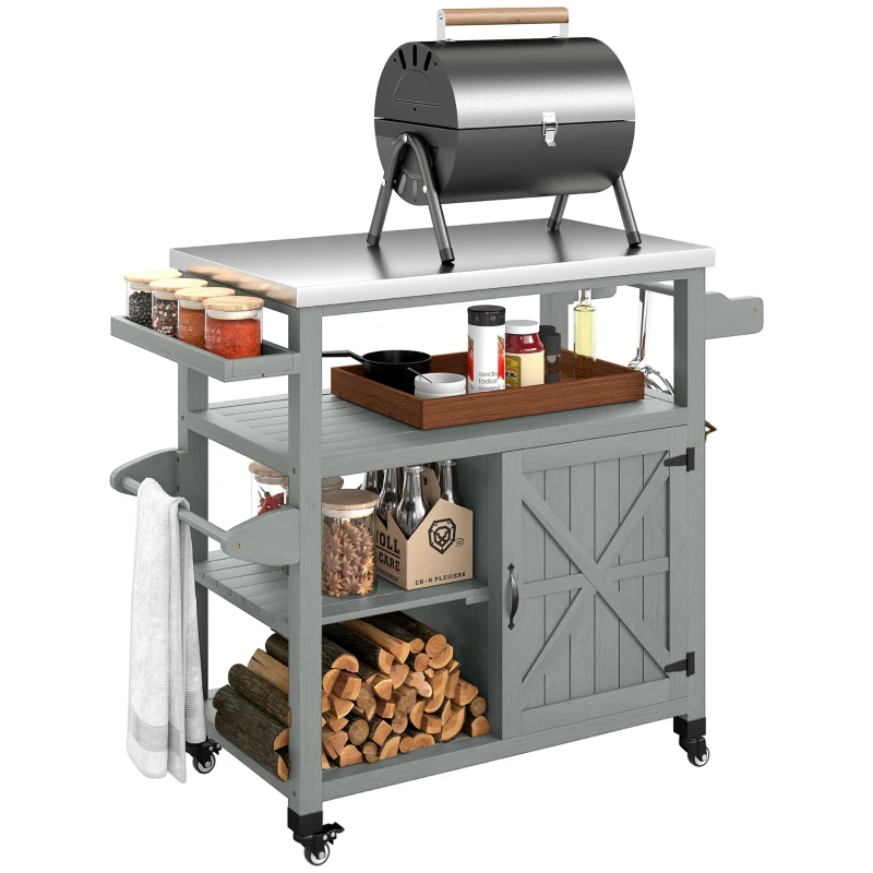 Garden serving cart rolling barbecue cart with stainless steel top - Image 3