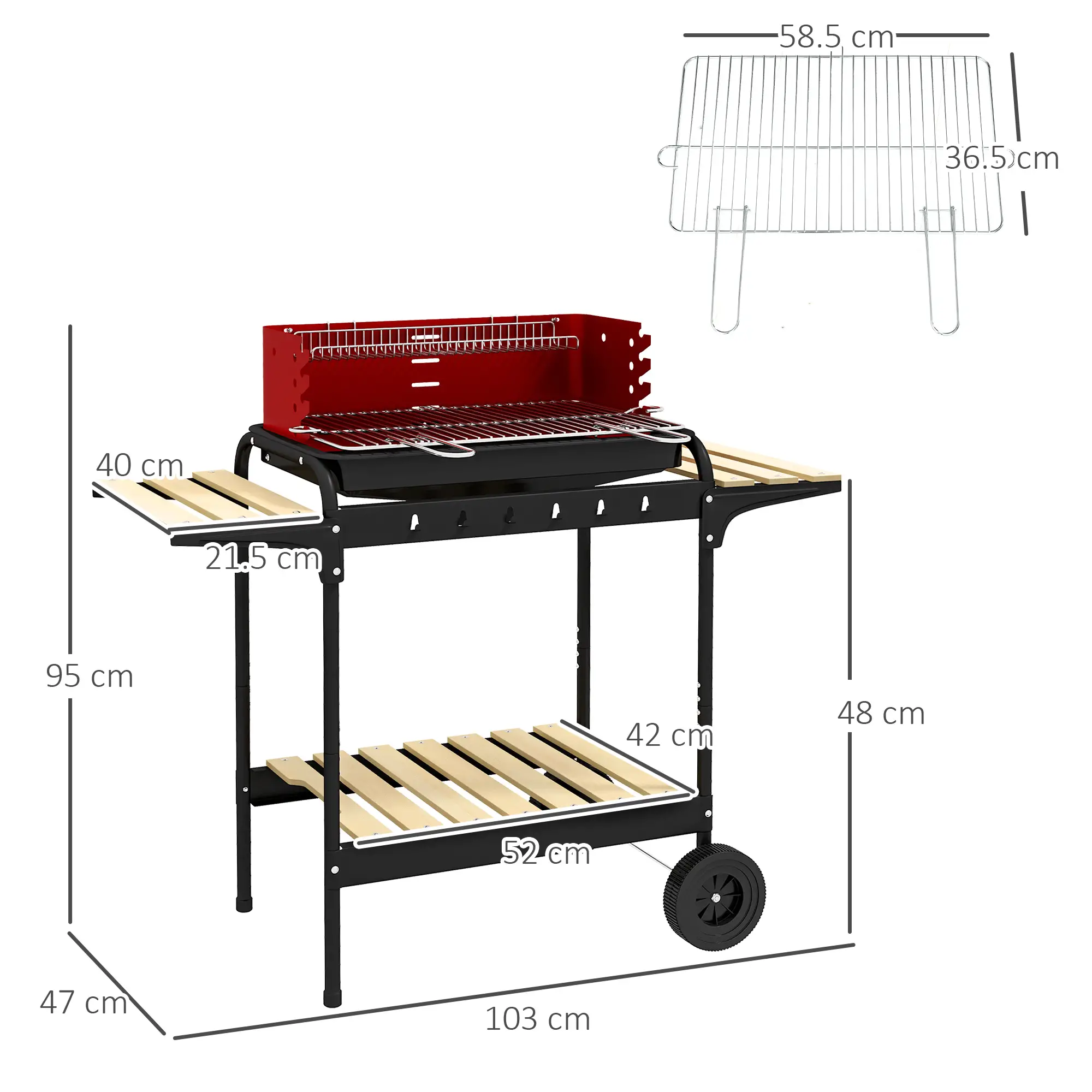 Red Charcoal BBQ with Adjustable Grill Grate - Image 4
