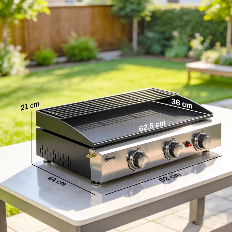Portable Gas Grill 7.5kW with 3 Burners, Ceramic Grill Plate & Warming Rack - Image 2