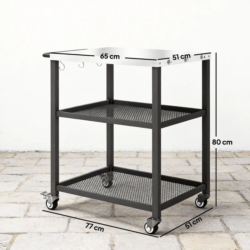 3-Tier BBQ Cart with Wheels, Brake & Stainless Steel Top - Image 5
