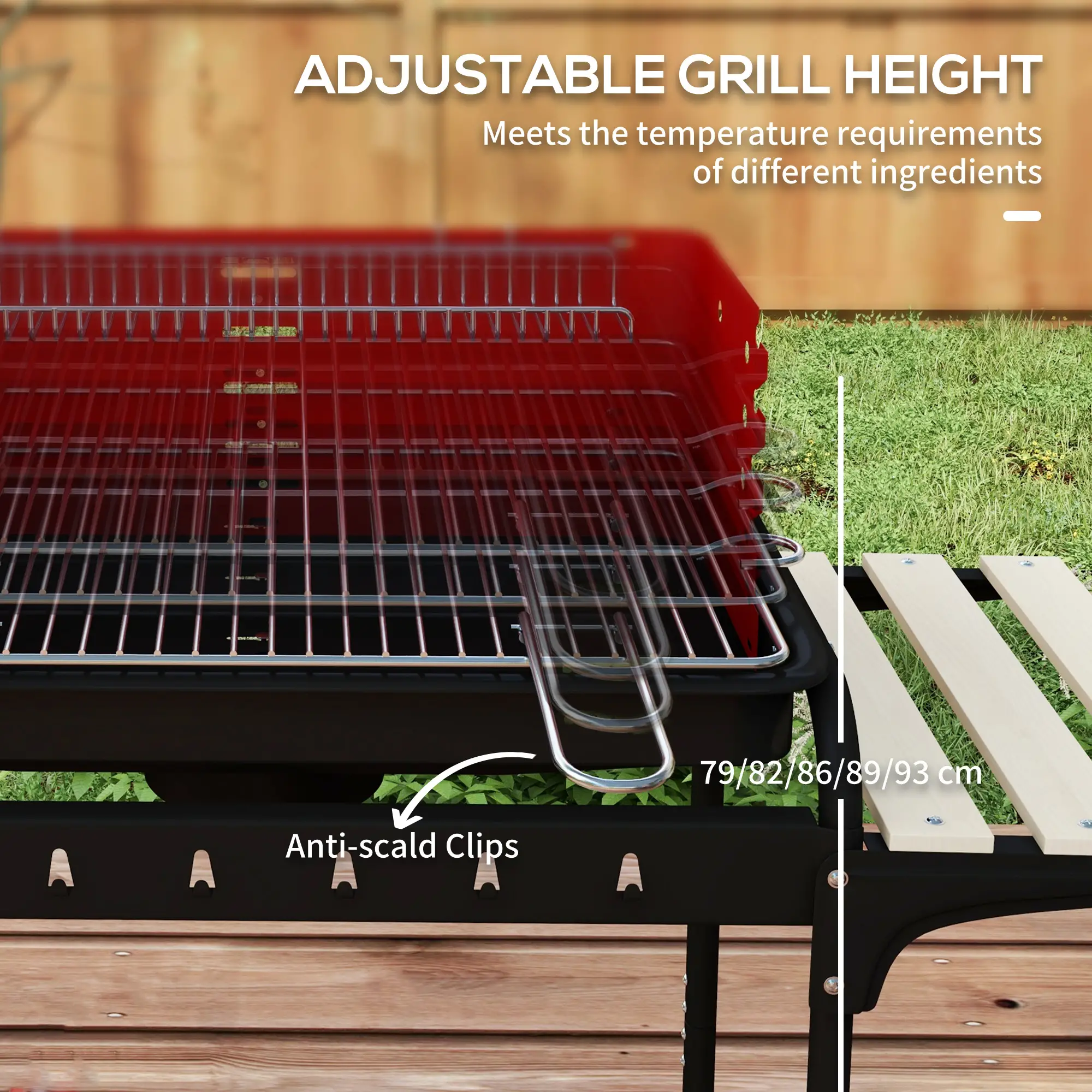 Red Charcoal BBQ with Adjustable Grill Grate - Image 6