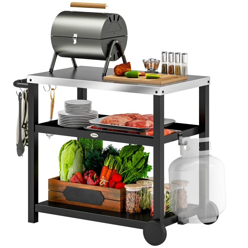 3-Shelf Outdoor Grill & Pizza Oven Cart with Stainless Steel Top - Image 9