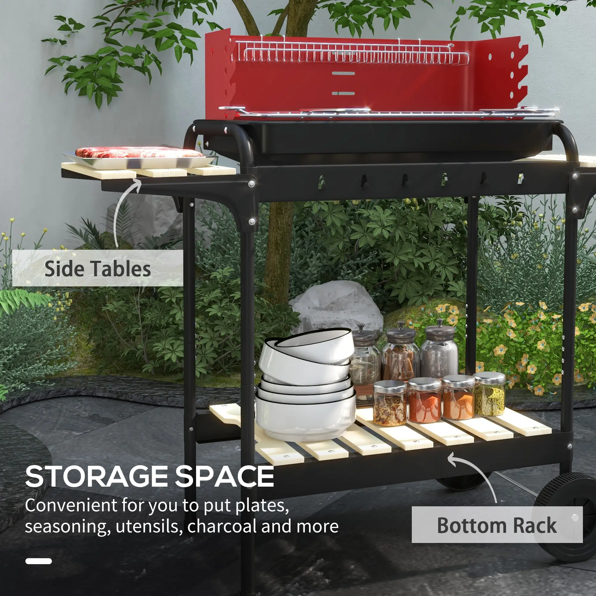 Red Charcoal BBQ with Adjustable Grill Grate - Image 8