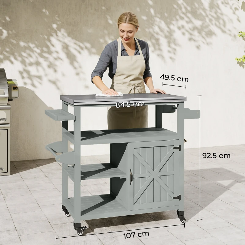 Garden serving cart rolling barbecue cart with stainless steel top - Image 4