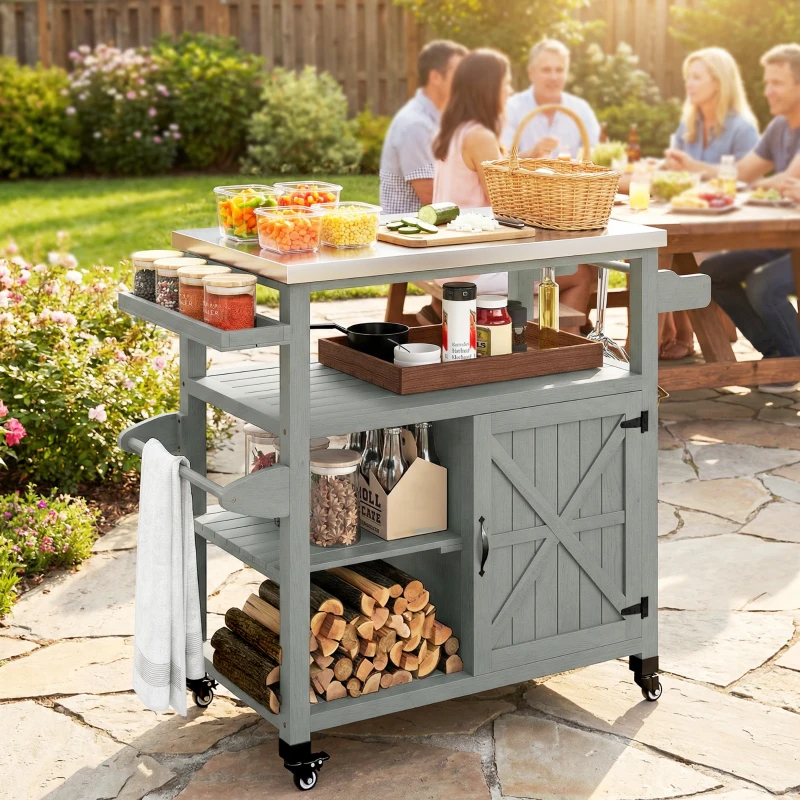 Garden serving cart rolling barbecue cart with stainless steel top - Image 5