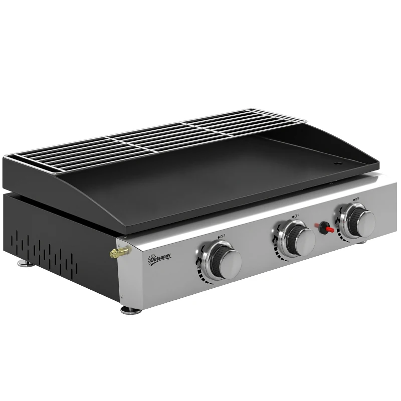 Portable Gas Grill 7.5kW with 3 Burners, Ceramic Grill Plate & Warming Rack - Image 5