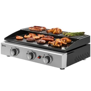 Portable Gas Grill 7.5kW with 3 Burners, Ceramic Grill Plate & Warming Rack