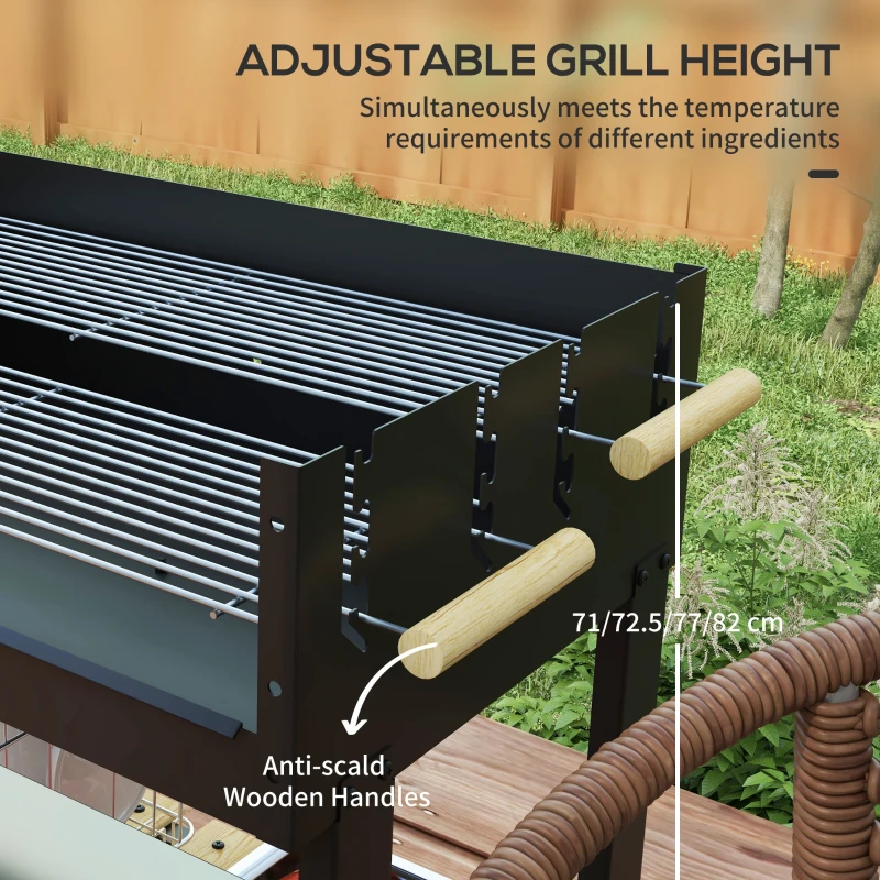 Charcoal BBQ Grill Trolley with Double Grates, Side Table & Wheels - Image 10